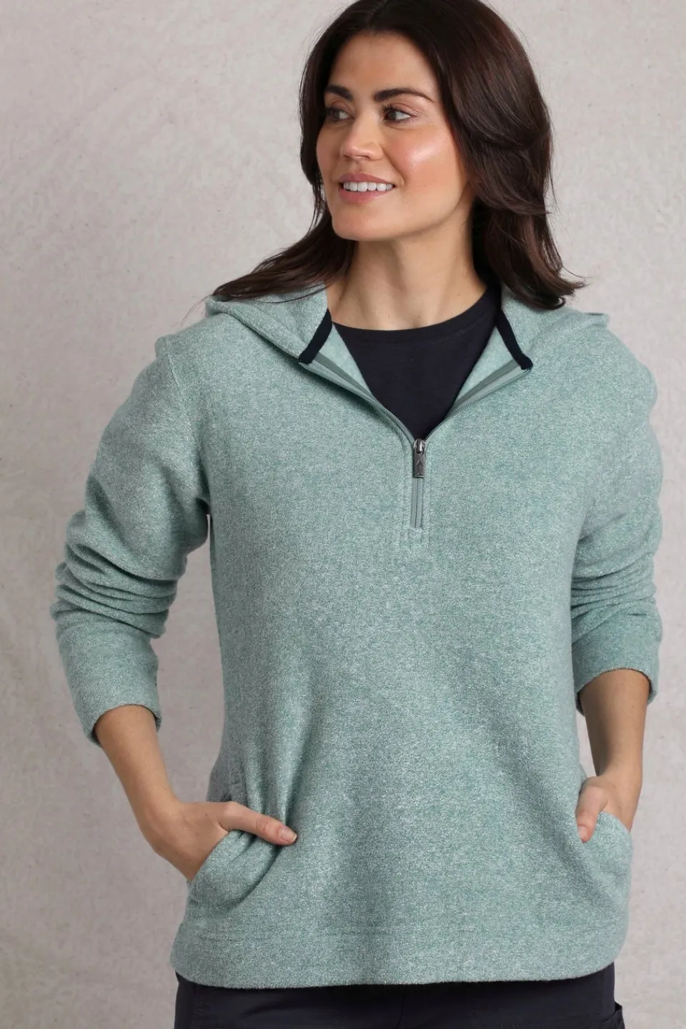 Tops>Weird Fish Blue Alisa 1/4 Zip Snow Marl Fleece Hoodie