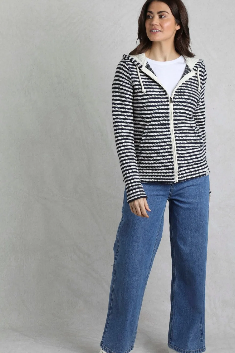 Loungewear>Weird Fish Cream Fisher Full Zip Stripe Macaroni Hoodie