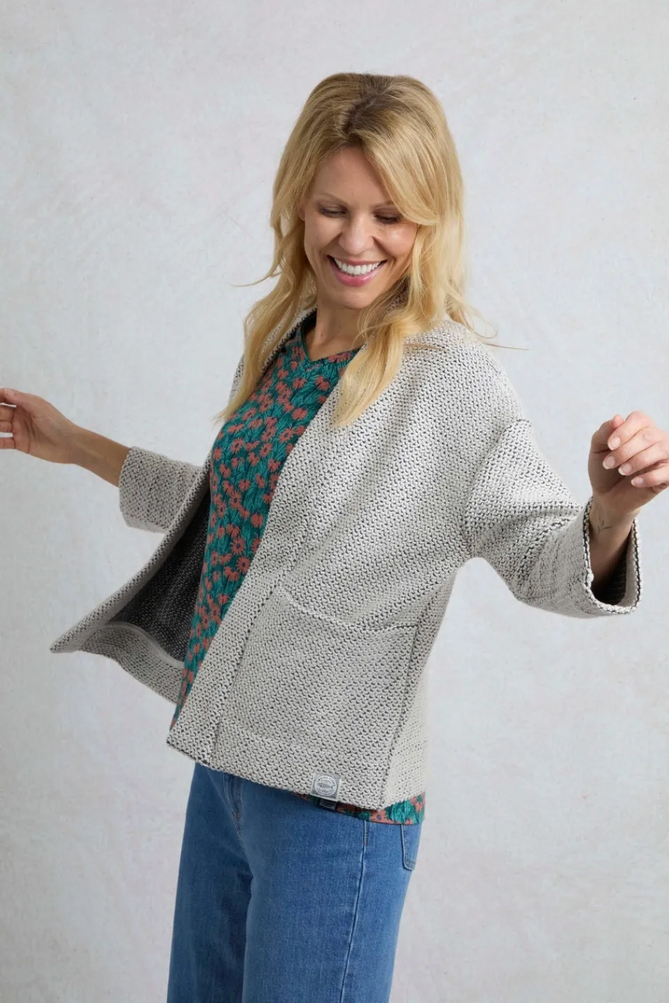 Tops>Weird Fish Cream Santosh Cropped Macaroni Kimono Cardigan