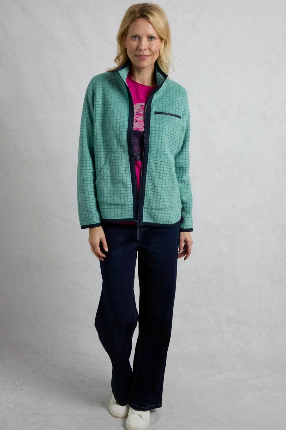 Coats & Jackets>Weird Fish Green Tilly 1/4 Zip Grid Fleece