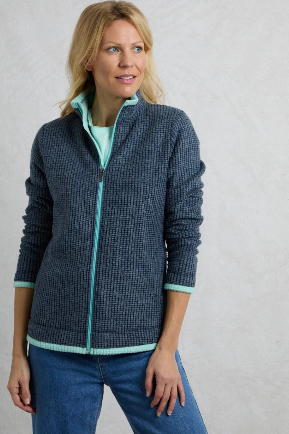 Coats & Jackets>Weird Fish Navy Ariana Full Zip Grid Fleece