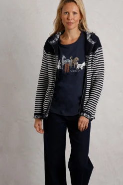 Tops>Weird Fish Navy Bianca Full Zip Stripe Macaroni Hoodie