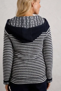 Tops>Weird Fish Navy Bianca Full Zip Stripe Macaroni Hoodie