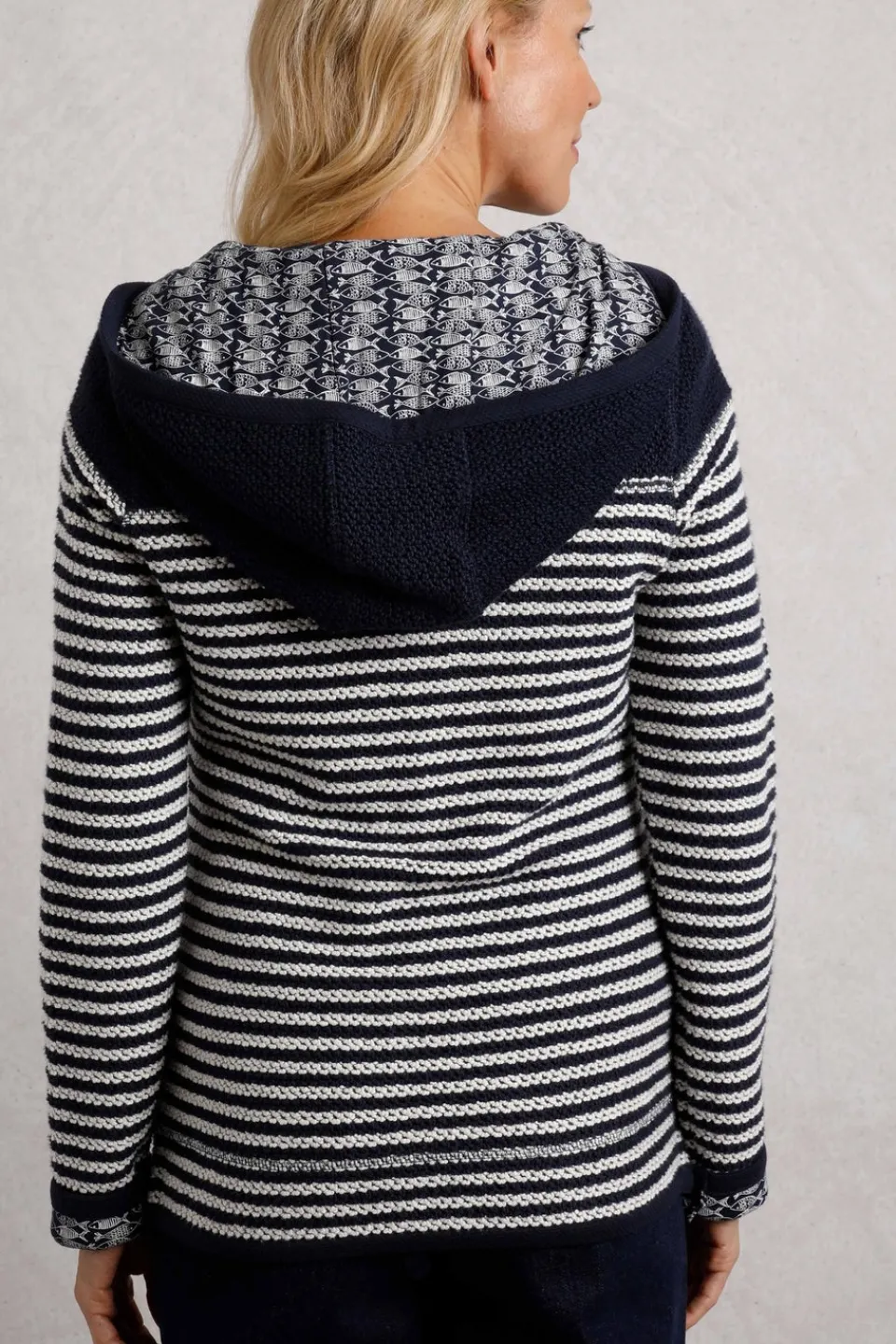 Tops>Weird Fish Navy Bianca Full Zip Stripe Macaroni Hoodie