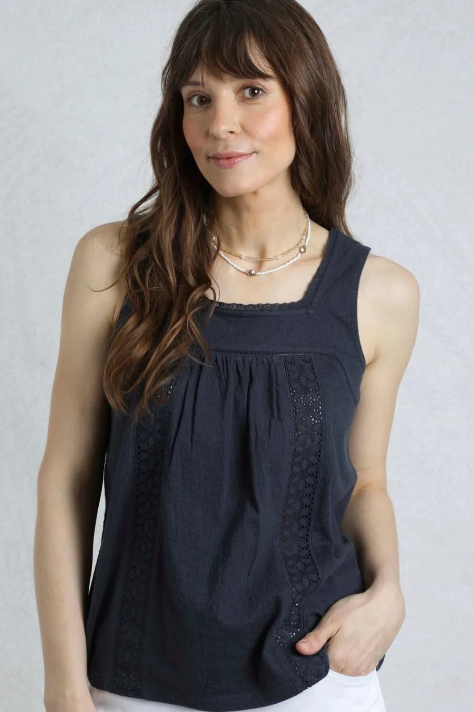 Tops>Weird Fish Navy Chelle Jersey Square Neck Vest