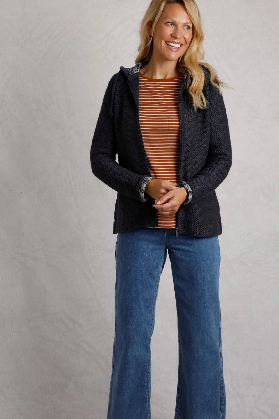 Tops>Weird Fish Navy Chicoa Full Zip Macaroni Hoodie