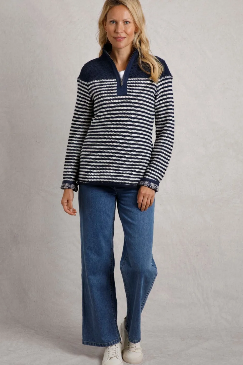 Tops>Weird Fish Navy Juliet 1/4 Zip Stripe Macaroni
