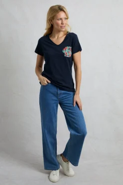T-Shirts>Weird Fish Navy No Rain No Flowers Slub Pocket T-Shirt