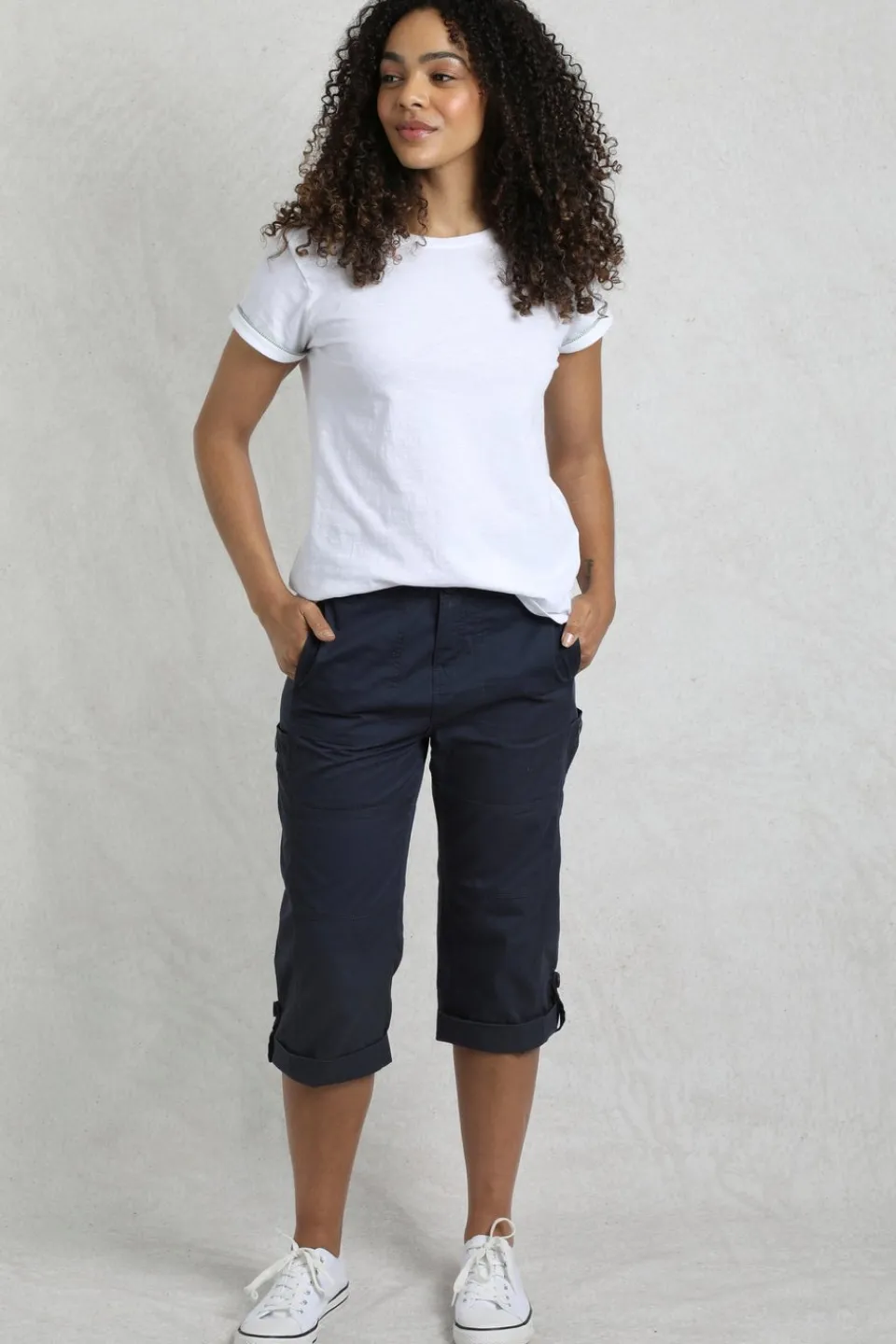 Trousers>Weird Fish Navy Salena 3/4 Length Trousers