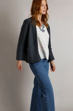 Tops>Weird Fish Navy Santosh Cropped Macaroni Kimono Cardigan