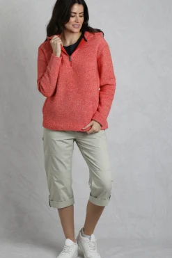 Tops>Weird Fish Red Alisa 1/4 Zip Snow Marl Fleece Hoodie