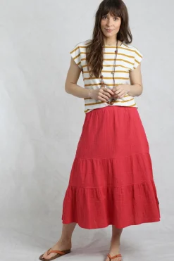 Skirts>Weird Fish Red Lathika Tiered Midi Skirt