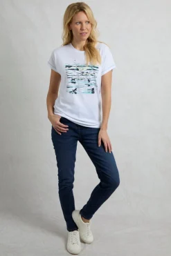 T-Shirts>Weird Fish White Beach Run Front Print Graphic T-Shirt