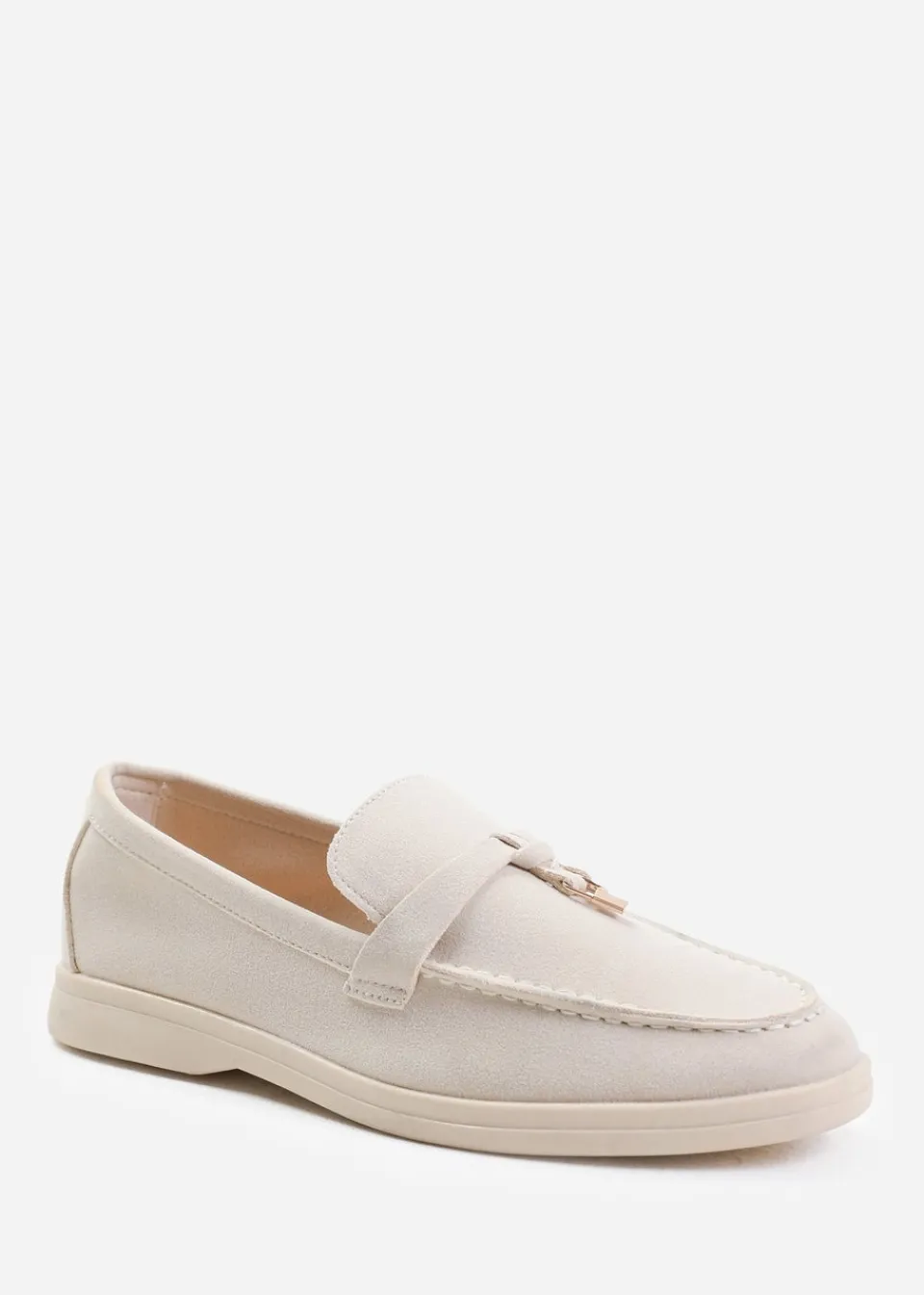 Footwear>Where's That From Where's That From Beige Suede Pegasus Slip On Trim Loafers