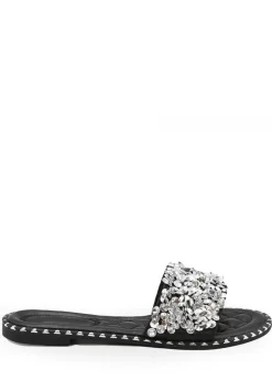 Footwear>Where's That From Where's That From Belle Diamante Sparkly Flat Sliders Black
