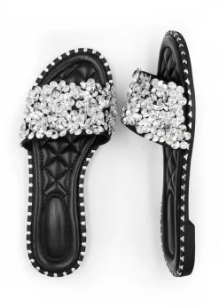 Footwear>Where's That From Where's That From Belle Diamante Sparkly Flat Sliders Black
