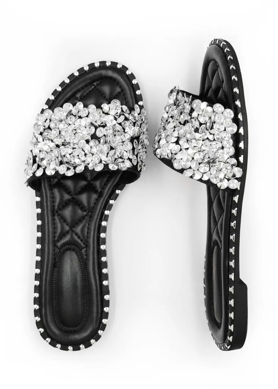 Footwear>Where's That From Where's That From Belle Diamante Sparkly Flat Sliders Black