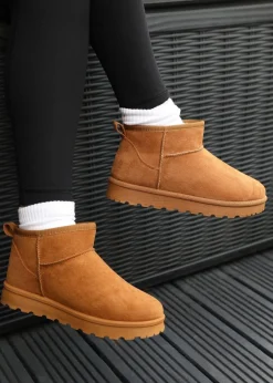 Footwear>Where's That From Where's That From Faux-Suede Maple Faux Fur Slipper Boots Chestnut