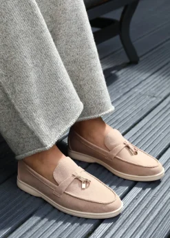 Footwear>Where's That From Where's That From Khaki Suede Pegasus Slip On Trim Loafers