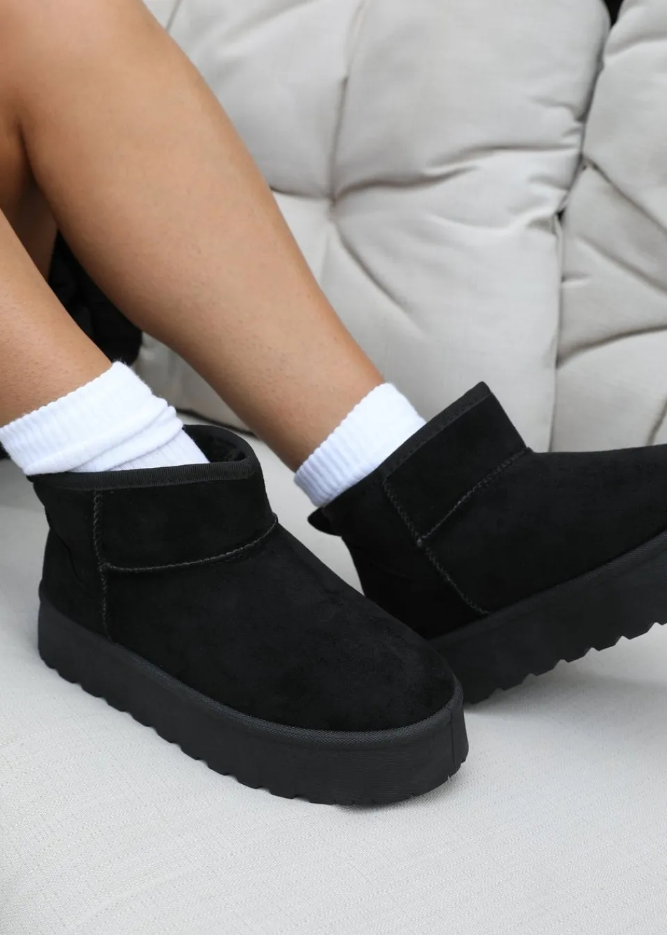 Footwear>Where's That From Where's That From Zyla Faux-Suede Fur Lining Slipper Boots Black