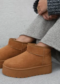 Footwear>Where's That From Where's That From Zyla Faux-Suede Fur Lining Slipper Boots Chestnut