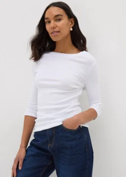 T-Shirts>Papaya White 3/4 Sleeve Perfect T-Shirt