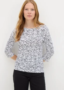 T-Shirts>Papaya White Abstract 3/4 Sleeve Top