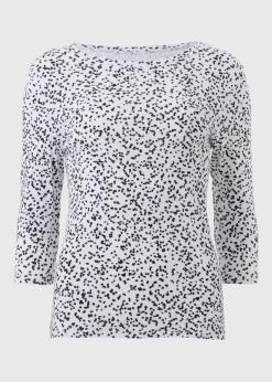 T-Shirts>Papaya White Abstract 3/4 Sleeve Top
