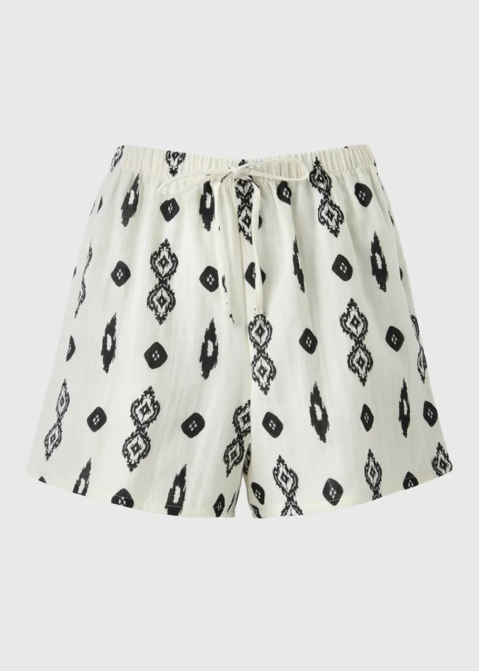 Shorts>Papaya White Aztec Print Double Cloth Shorts
