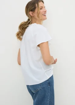 Tops>Papaya White Boho Tie Neck Short Sleeve Blouse