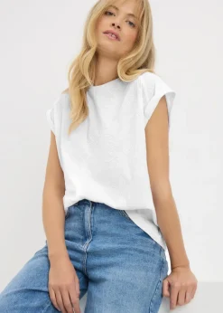 T-Shirts>Papaya White Cornelli Embroidered T-Shirt