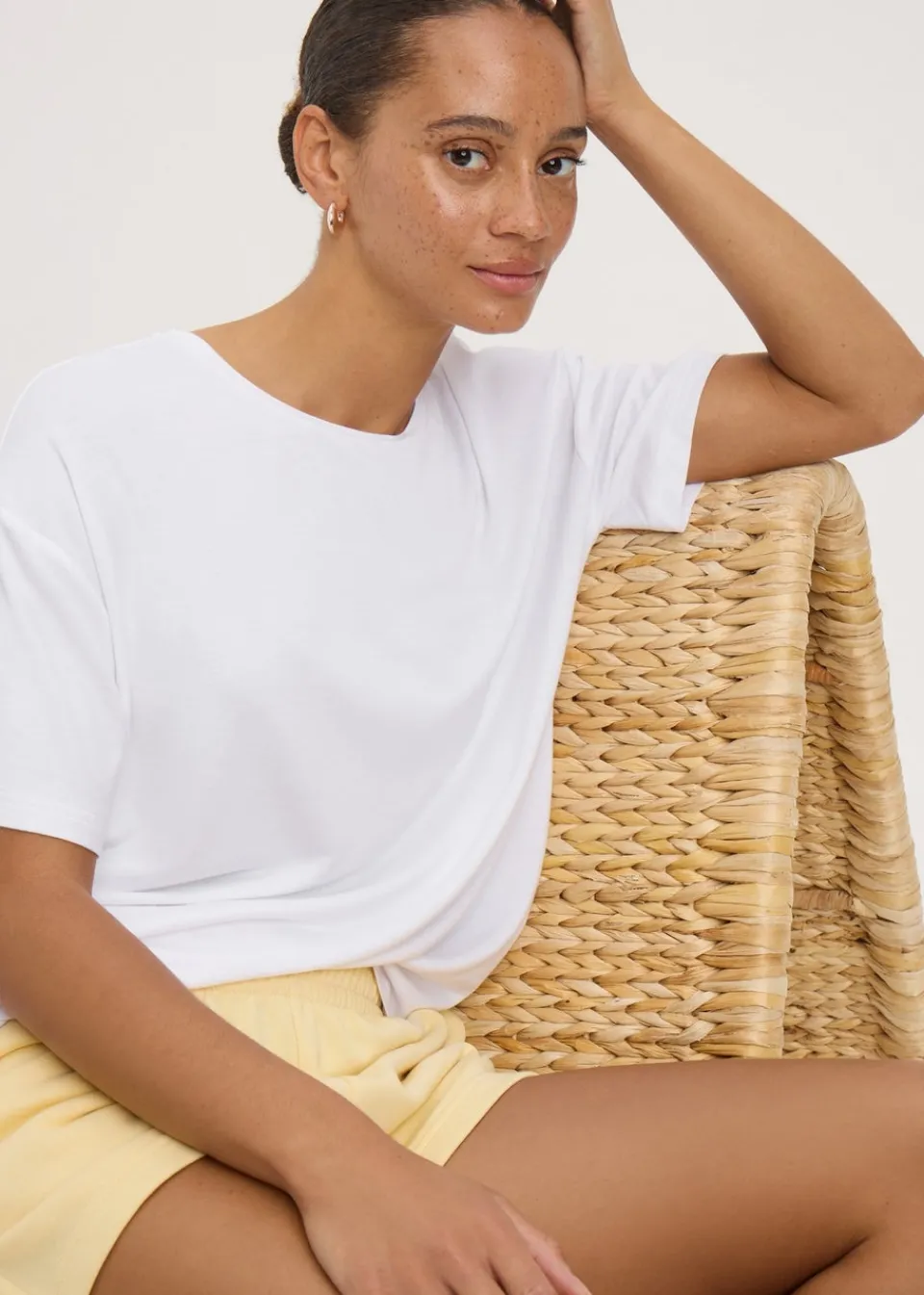 T-Shirts>Papaya White Crew Neck Relaxed Fit T-Shirt