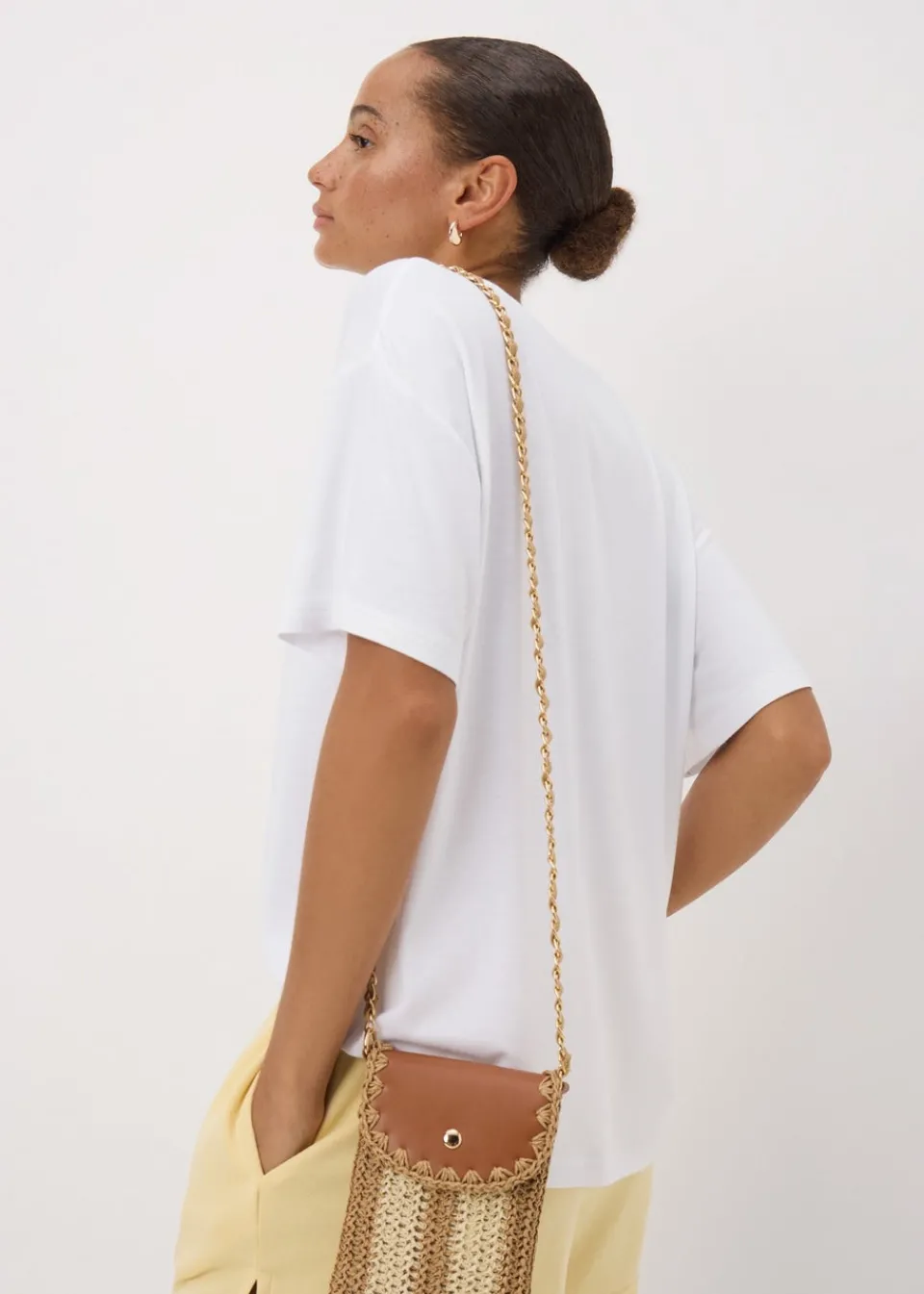 T-Shirts>Papaya White Crew Neck Relaxed Fit T-Shirt