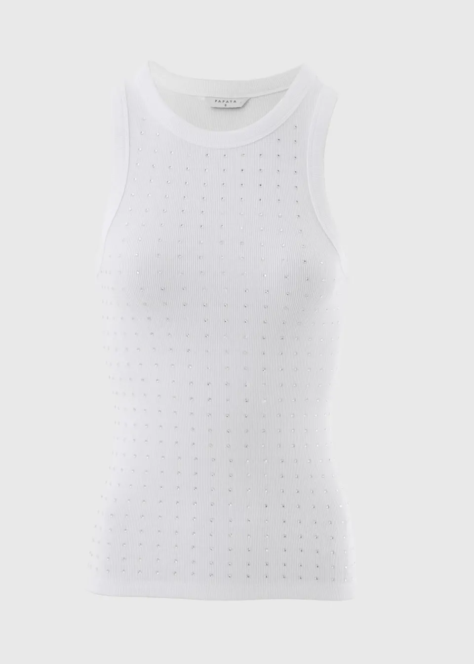 Tops>Papaya Diamante Vest Top White