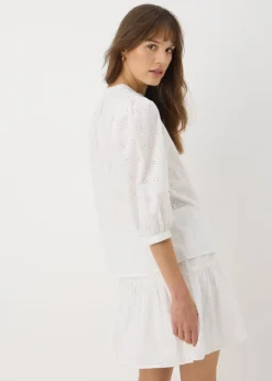 Tops>Papaya White Embroidered Puff Sleeve Blouse