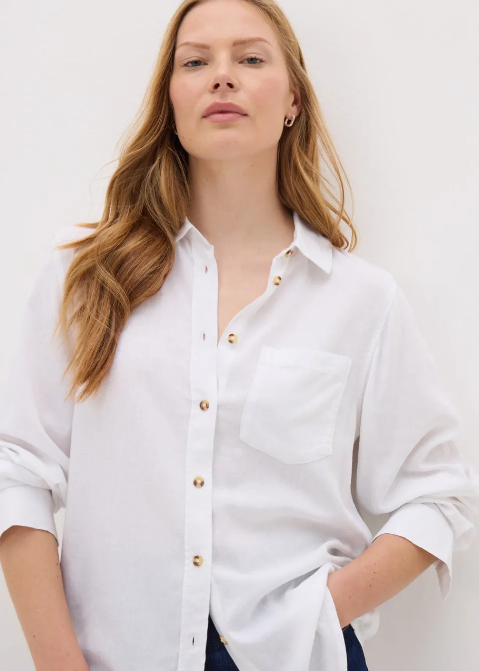 Tops>Papaya White Linen Blend Shirt