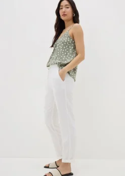 Trousers>Papaya White Linen Blend Tapered Trousers