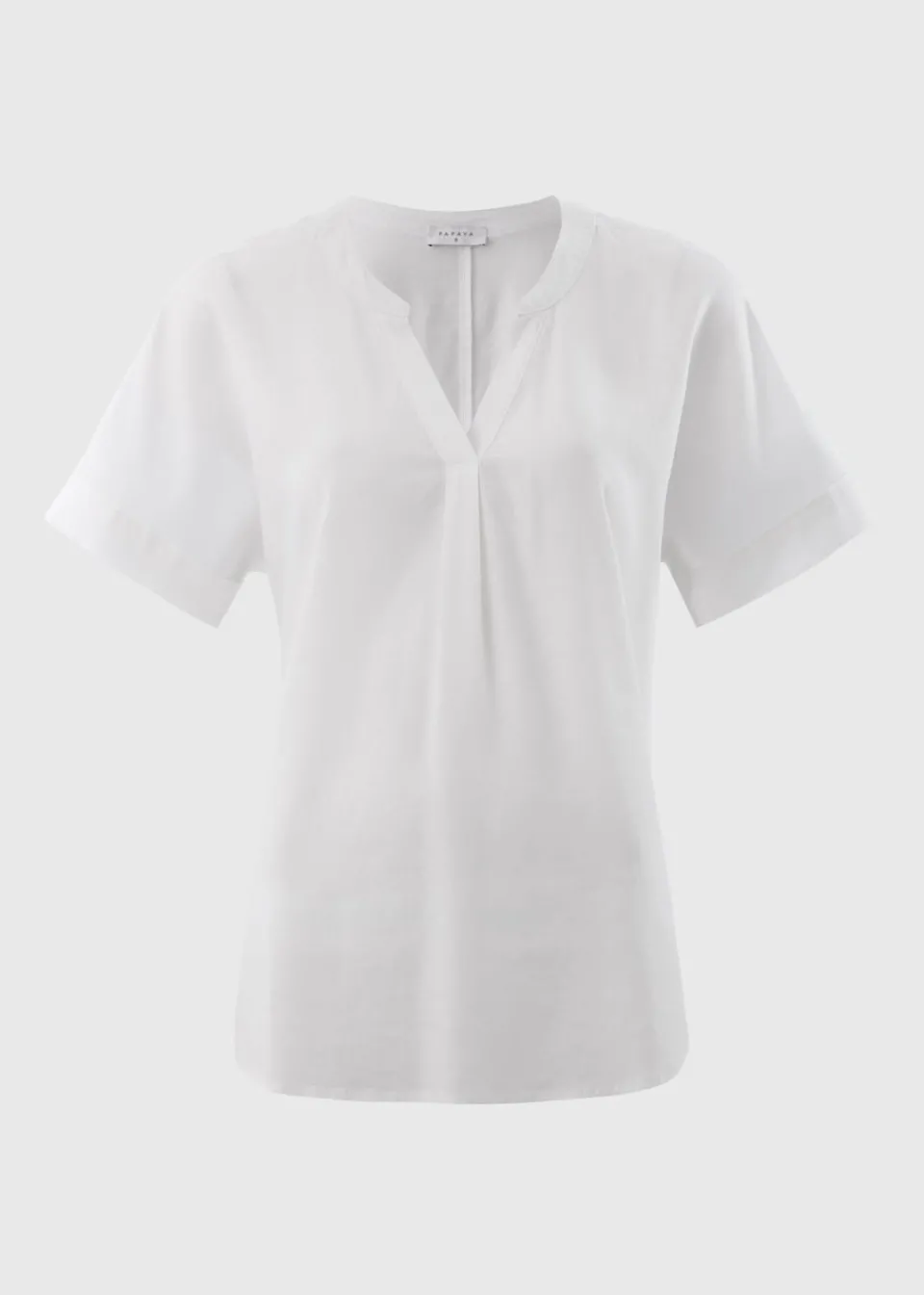Tops>Papaya Linen Blend V-Neck Top White