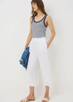 Trousers>Papaya White Linen Blend Wide Cropped Trousers