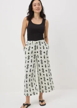 Trousers>Papaya White Monochrome Double Cloth Cropped Trousers