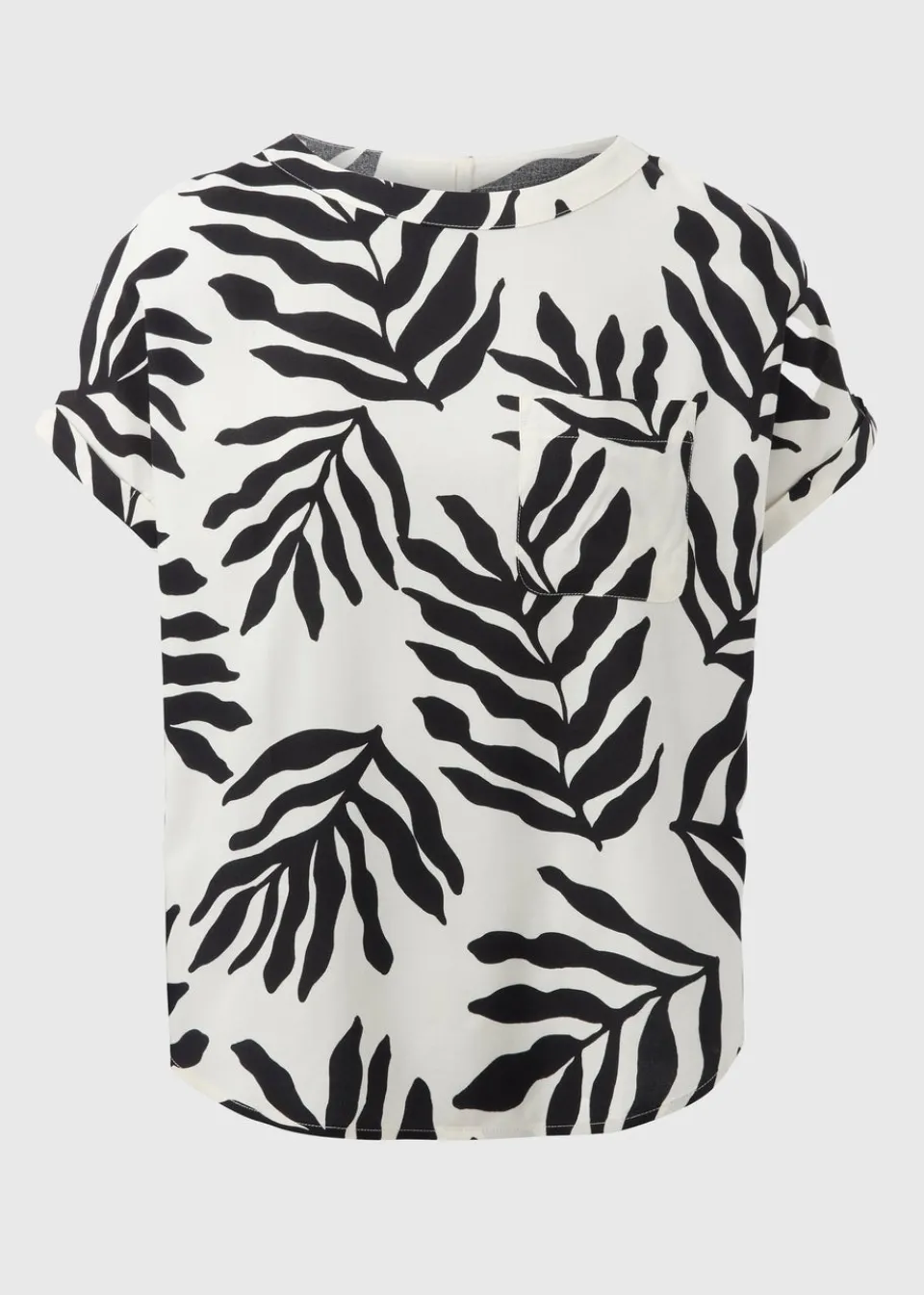 Tops>Papaya White Monochrome Leaf Pocket Box Top