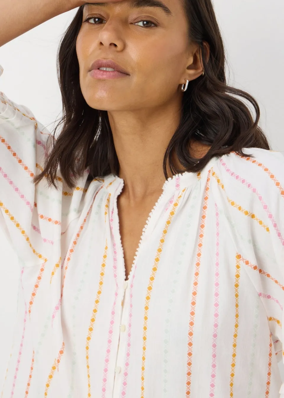 Tops>Papaya White Multi Stripe Dobby Blouse