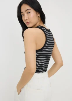 Tops>Papaya White Ribbed Stripe High Neck Racer Back Vest Top