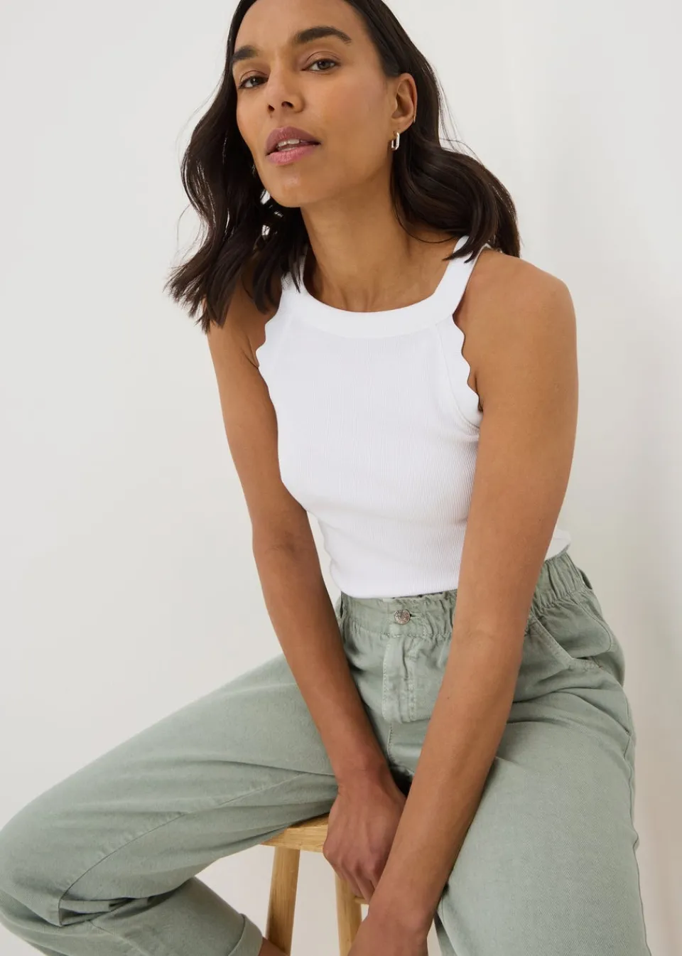 Tops>Papaya Scalloped Edge Racer Back Vest Top White