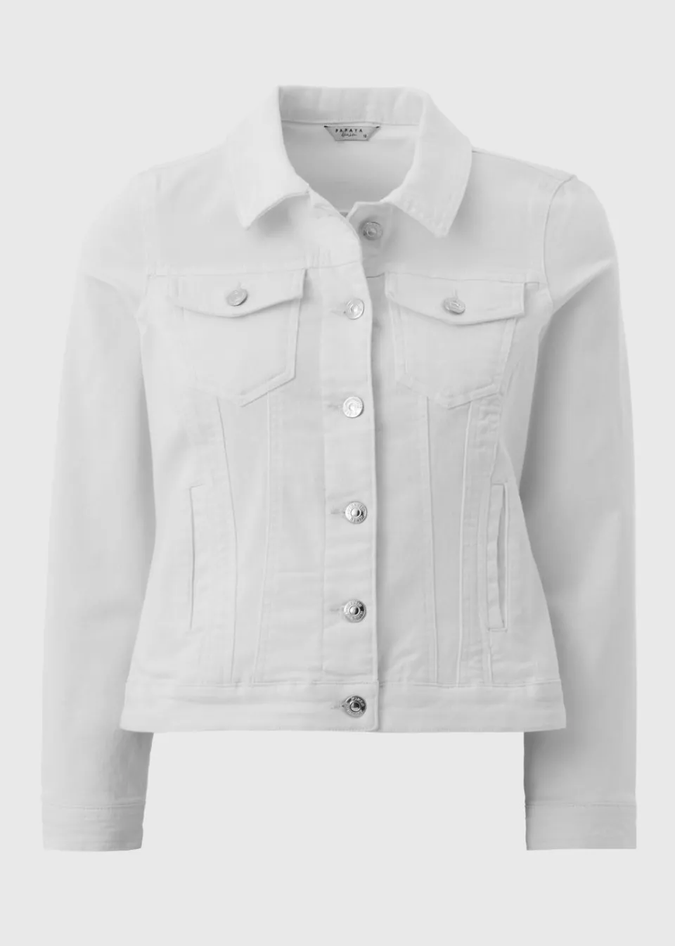 Coats & Jackets>Papaya White Stretch Denim Jacket