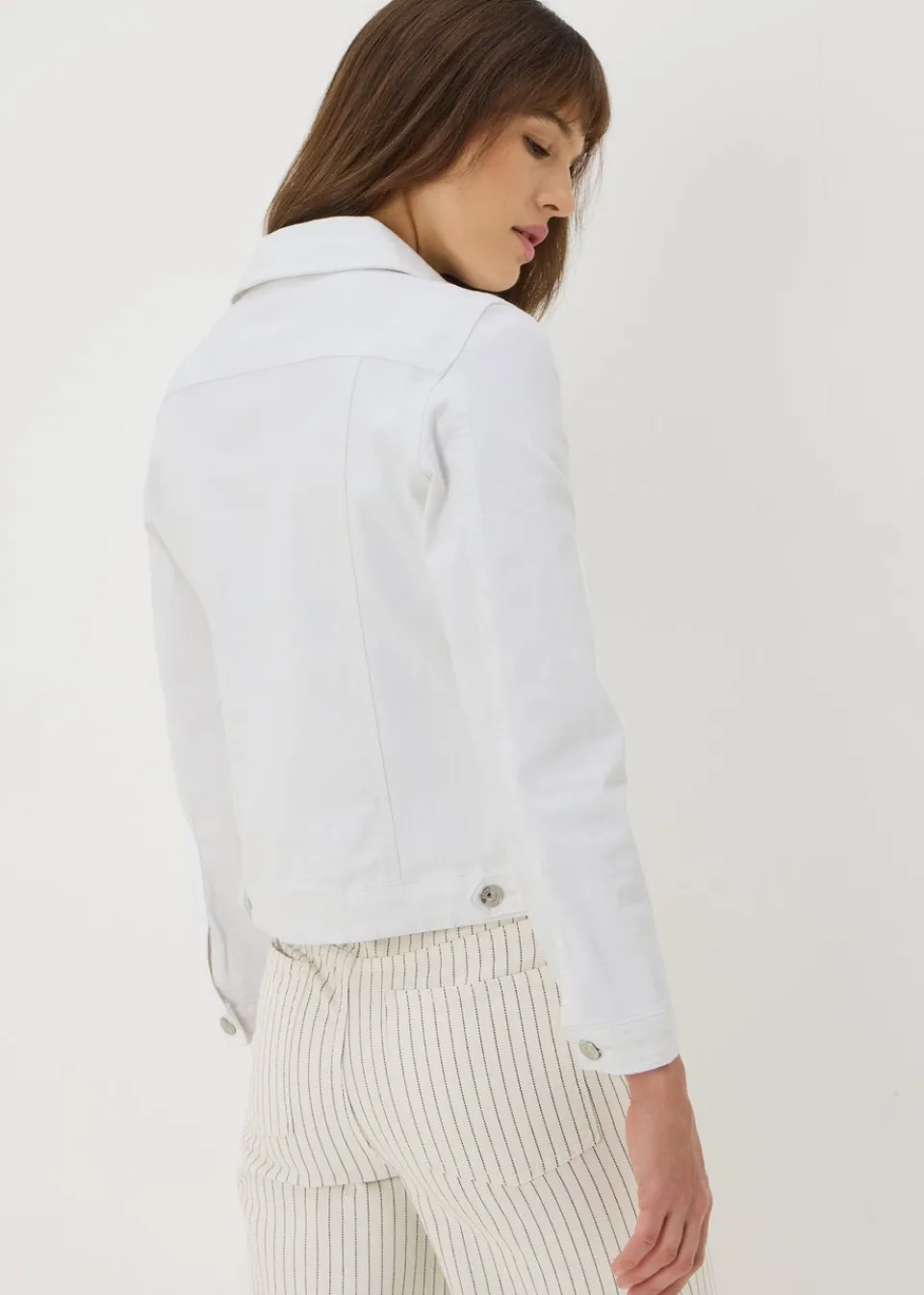 Coats & Jackets>Papaya White Stretch Denim Jacket