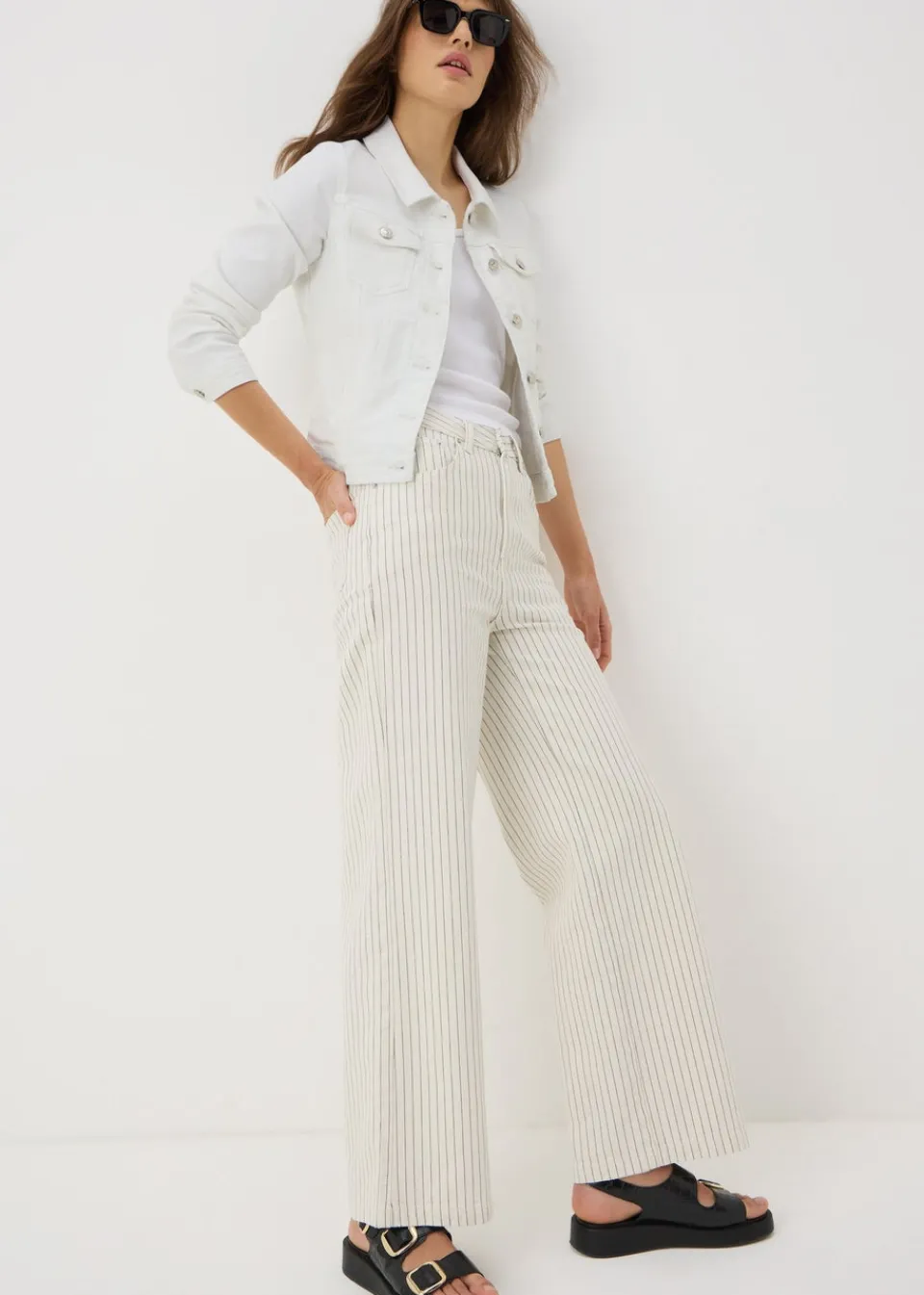 Coats & Jackets>Papaya White Stretch Denim Jacket