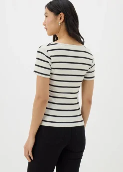 T-Shirts>Papaya White Stripe Ribbed T-Shirt