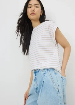 T-Shirts>Papaya White Stripe Short Sleeve T-Shirt