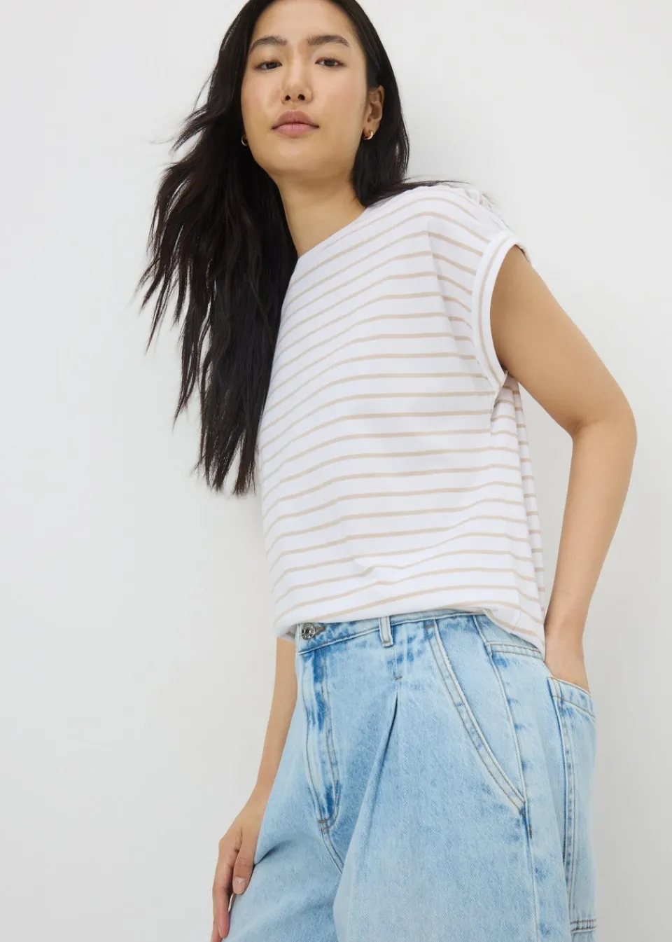 T-Shirts>Papaya White Stripe Short Sleeve T-Shirt